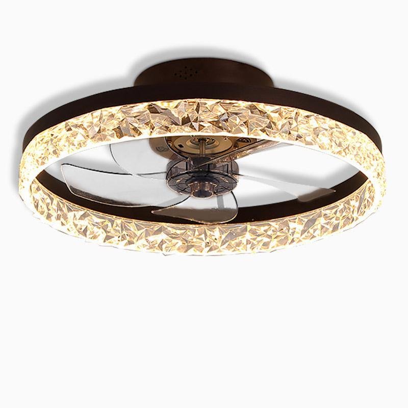 5-Blade Ceiling Fan with Light, Round Iron Retro Fan Light for Bedrooms and Studies, Encircling Glow with Central Blades