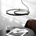 Black iron multi-ring circular chandelier, main product view