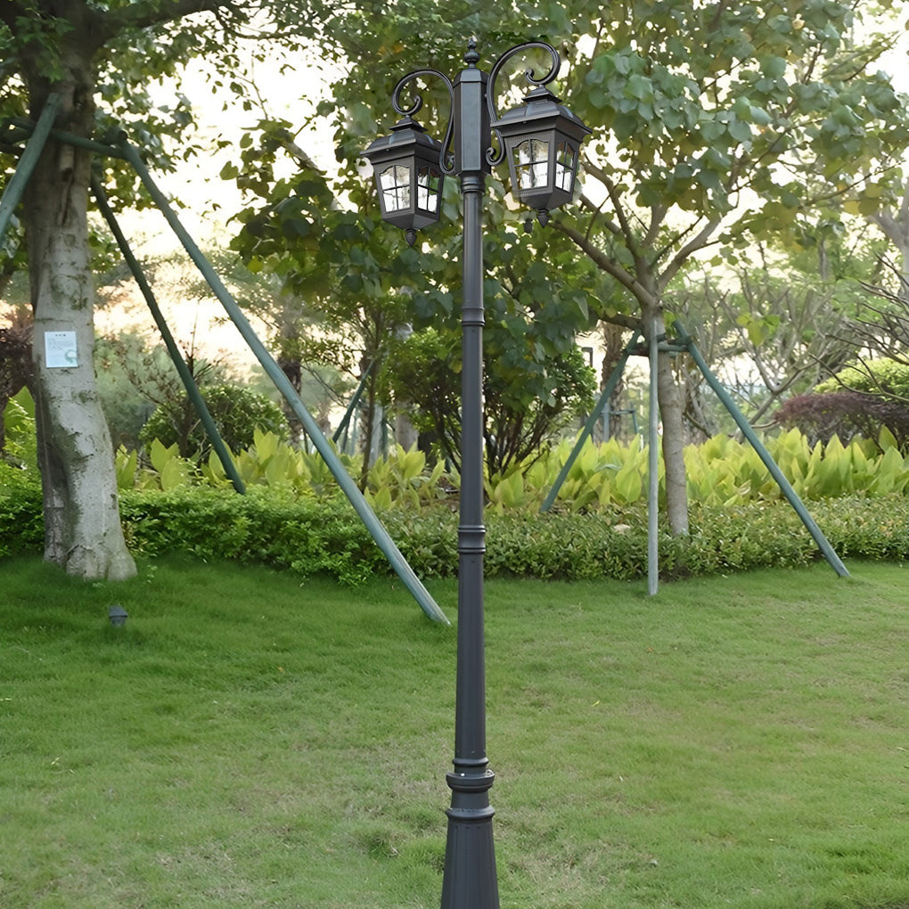 European Outdoor Lamp Post, Classic Black Aluminum Post Light for Driveways, Gardens, and Front Walks, Glass Lantern with E27 LED