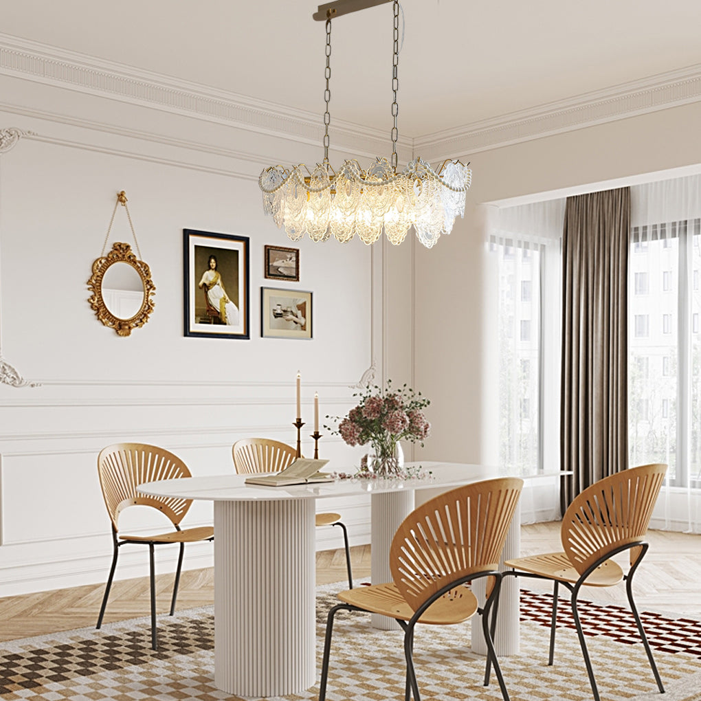 Electroplated metal and glass tiered French chandelier, fourth view