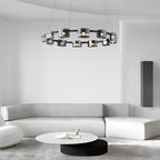Black metal glass ring wagon wheel chandelier, fifth product view