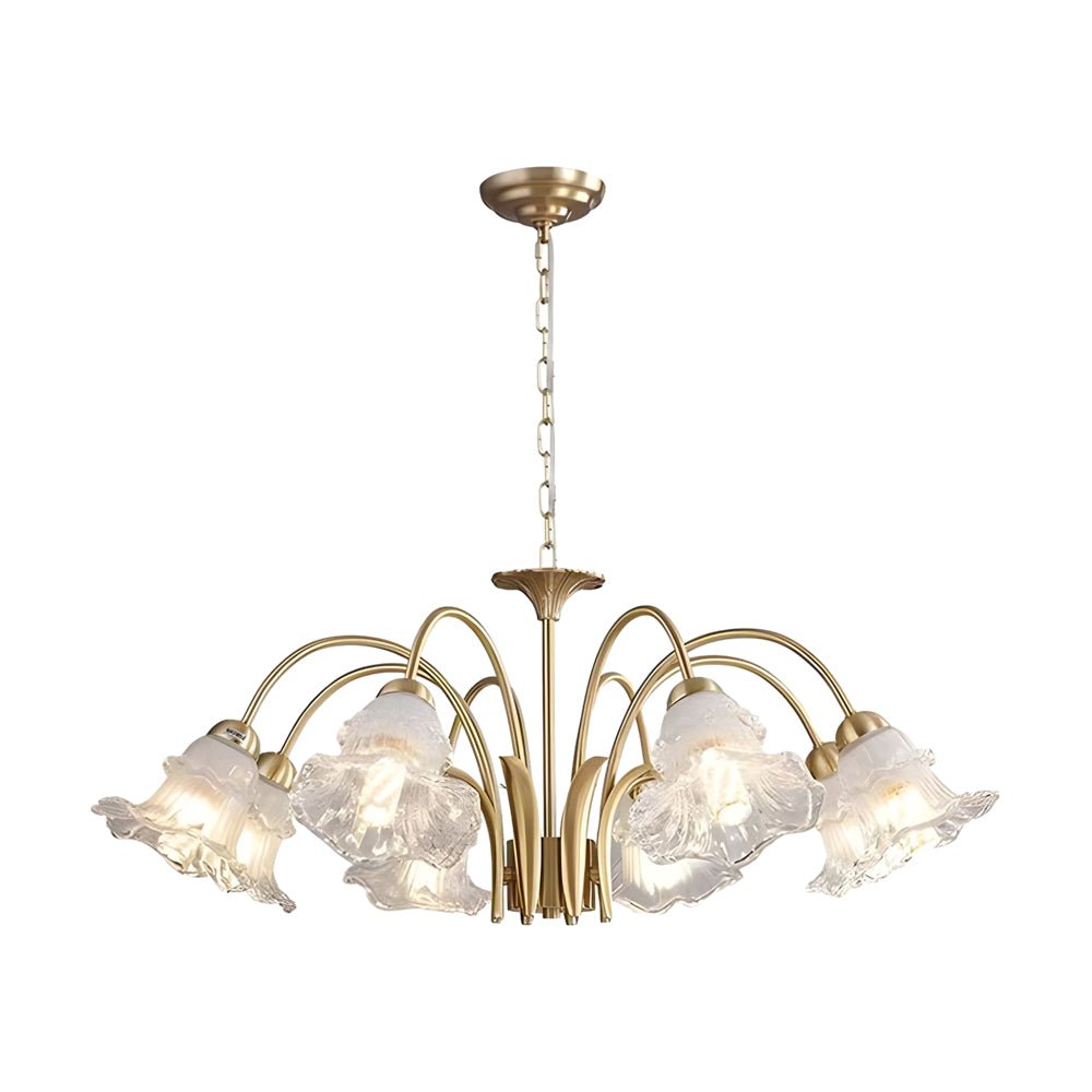 Gold copper and glass lily chandelier, eighth product view