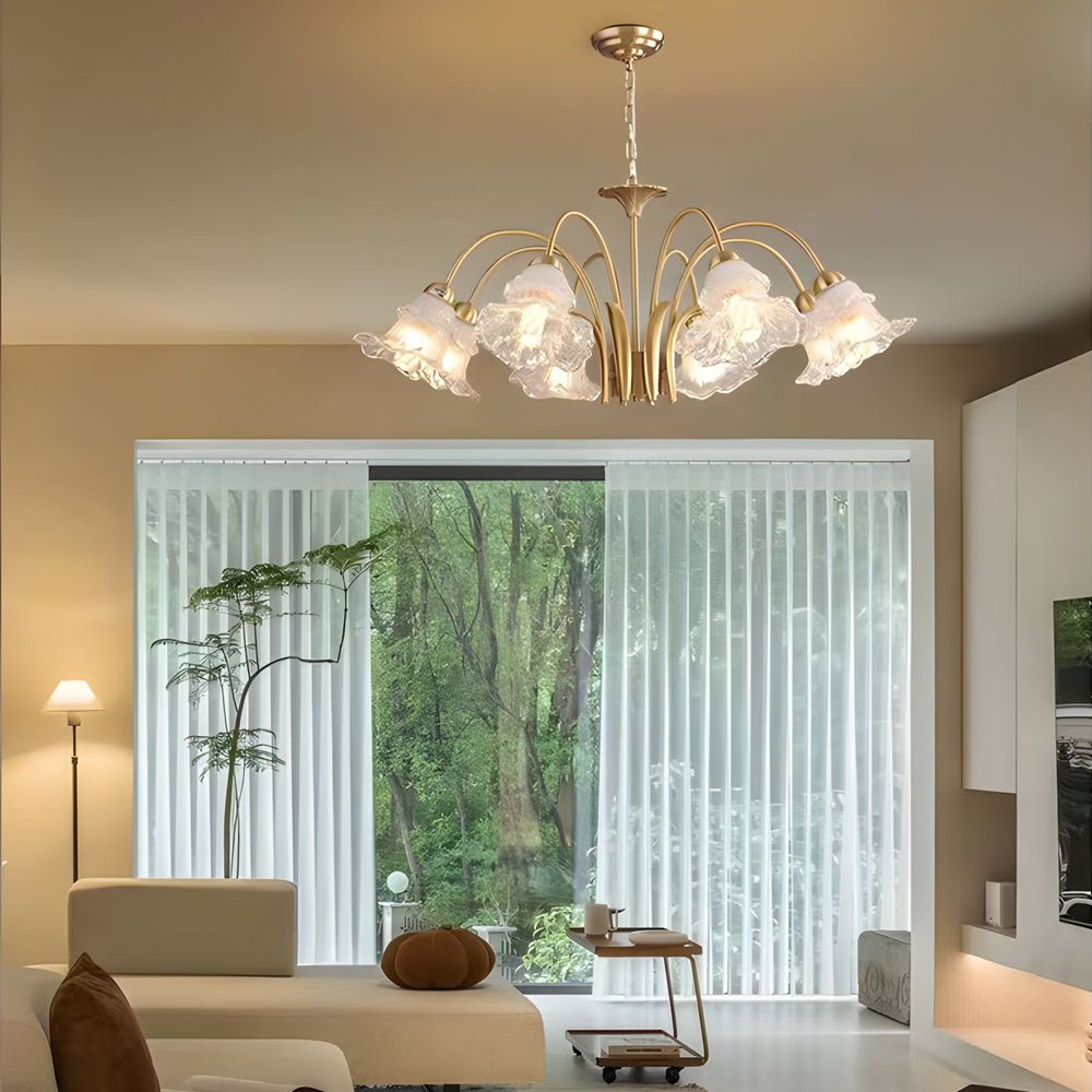 Gold copper and glass lily chandelier, third product view