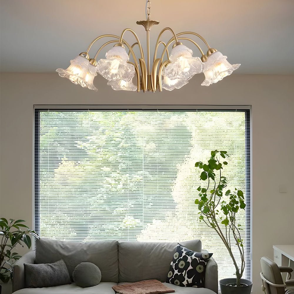 Gold copper and glass lily chandelier, main product view