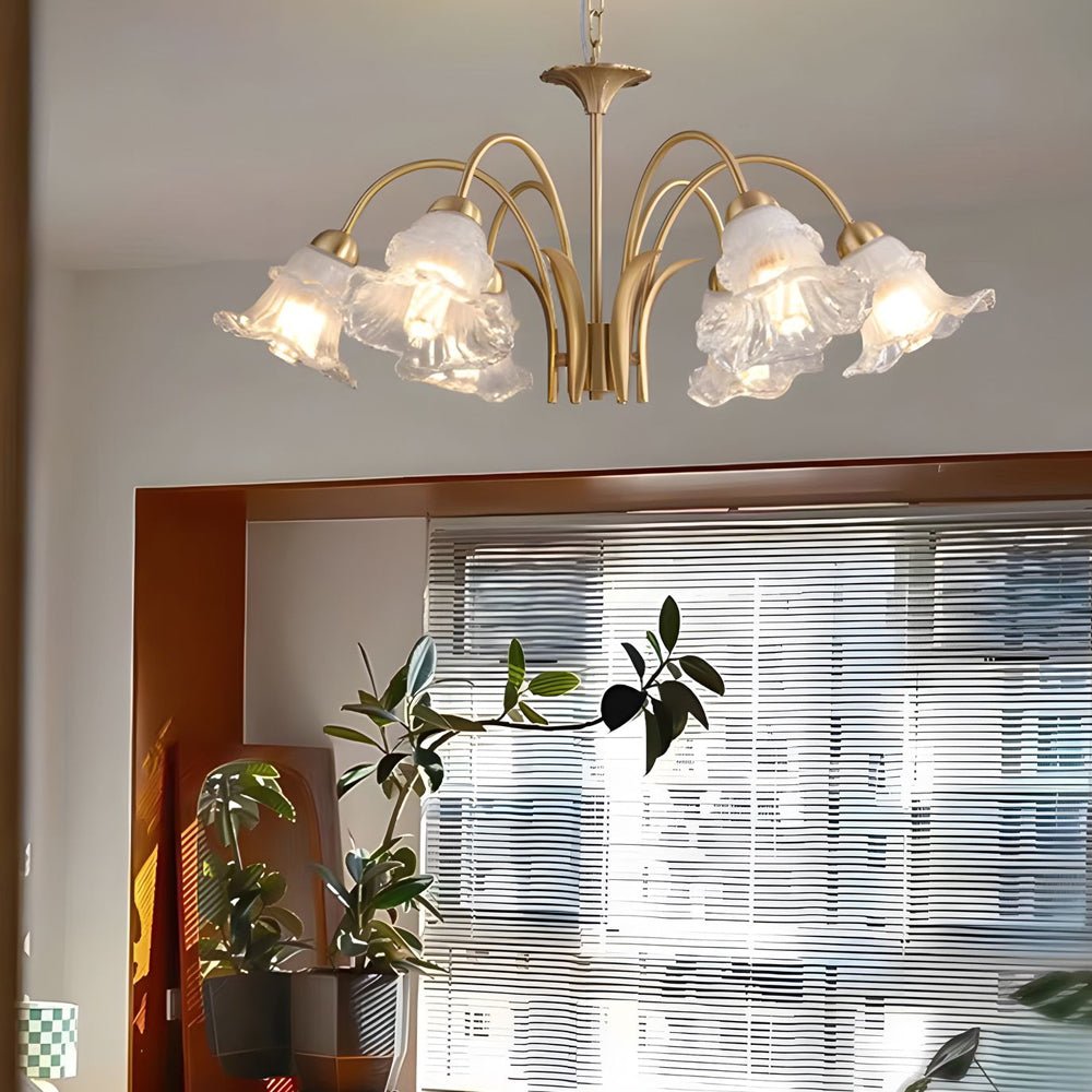 Gold copper and glass lily chandelier, fourth product view