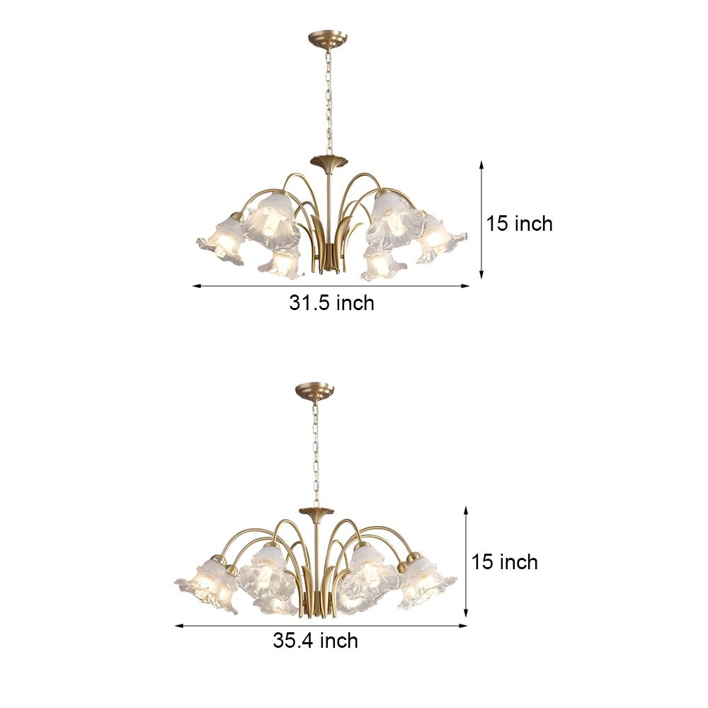 Gold copper and glass lily chandelier, sixth product view
