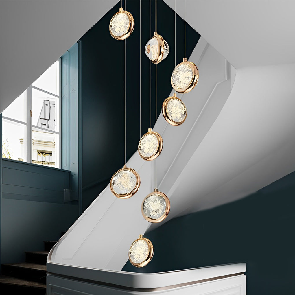 Crystal Globe Cluster Chandelier, Long Cascading Ceiling Light for Staircases and Double-Height Foyers, Hand-Finished Glass
