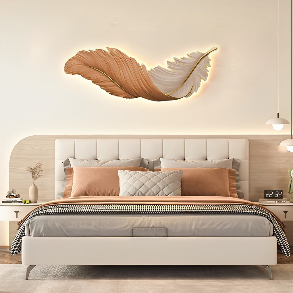 Backlit Feather Wall Art Lamp, LED Illuminated Wall Decor with Remote for Living Room and Bedroom, Modern Luxury Light Painting