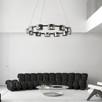 Black metal glass ring wagon wheel chandelier, fourth product view