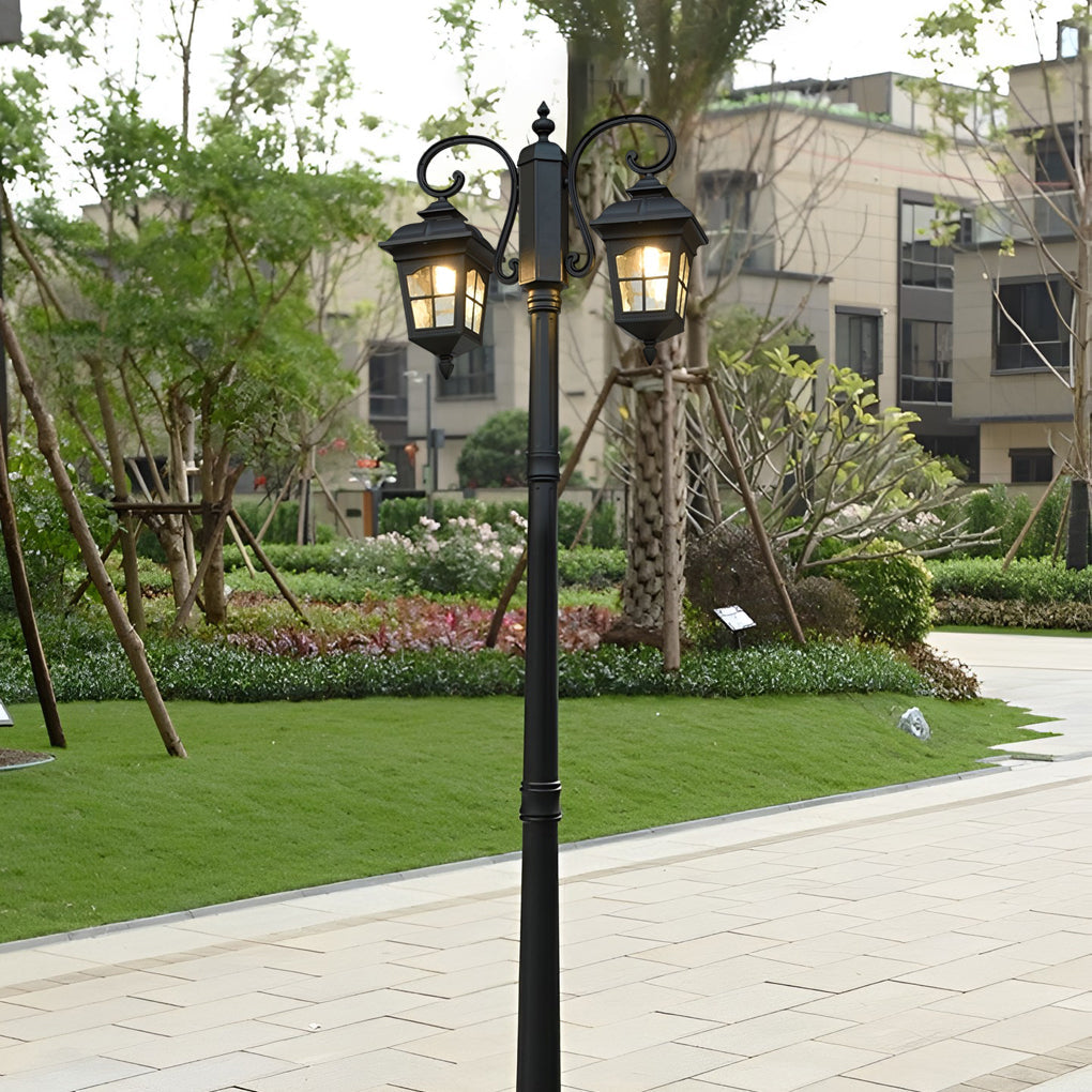 European Outdoor Lamp Post, Classic Black Aluminum Post Light for Driveways, Gardens, and Front Walks, Glass Lantern with E27 LED