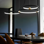 Black iron multi-ring circular chandelier, third product view