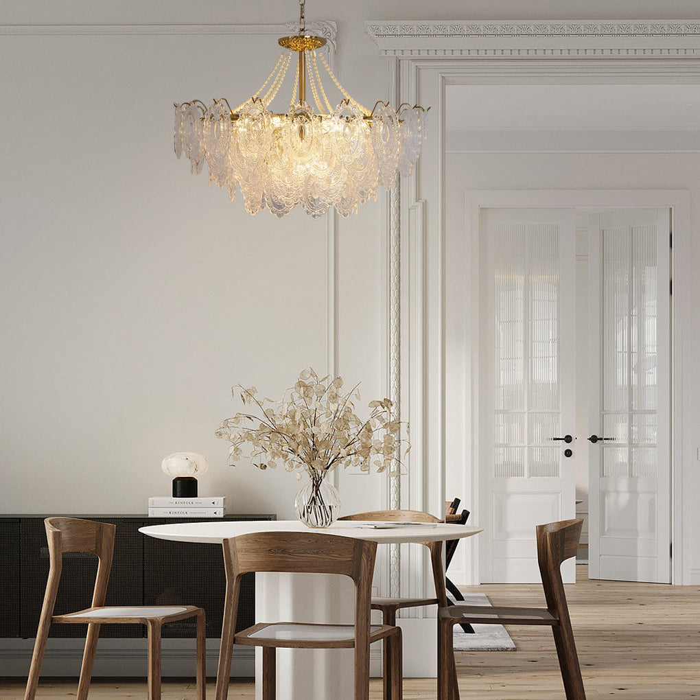 Electroplated metal and glass tiered French chandelier, third view