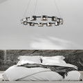 Black metal glass ring wagon wheel chandelier, main product view