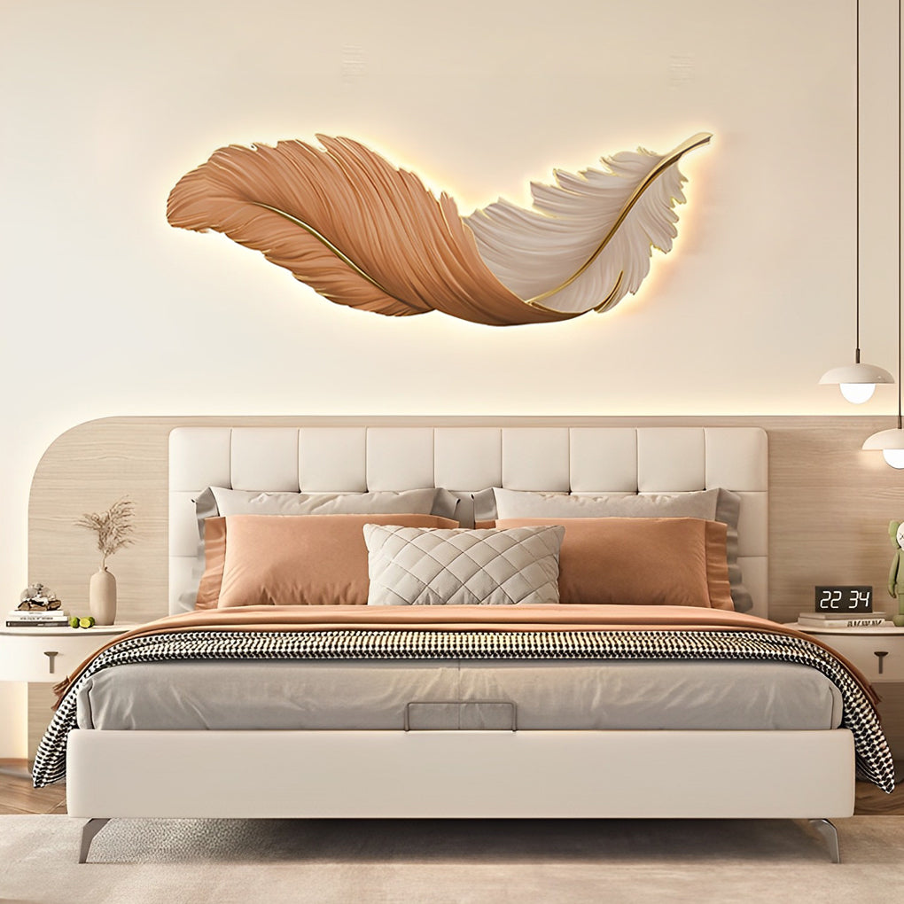 Backlit Feather Wall Art Lamp, LED Illuminated Wall Decor with Remote for Living Room and Bedroom, Modern Luxury Light Painting