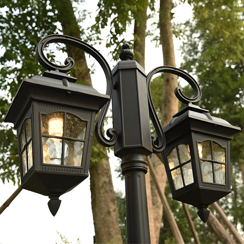 European Outdoor Lamp Post, Classic Black Aluminum Post Light for Driveways, Gardens, and Front Walks, Glass Lantern with E27 LED