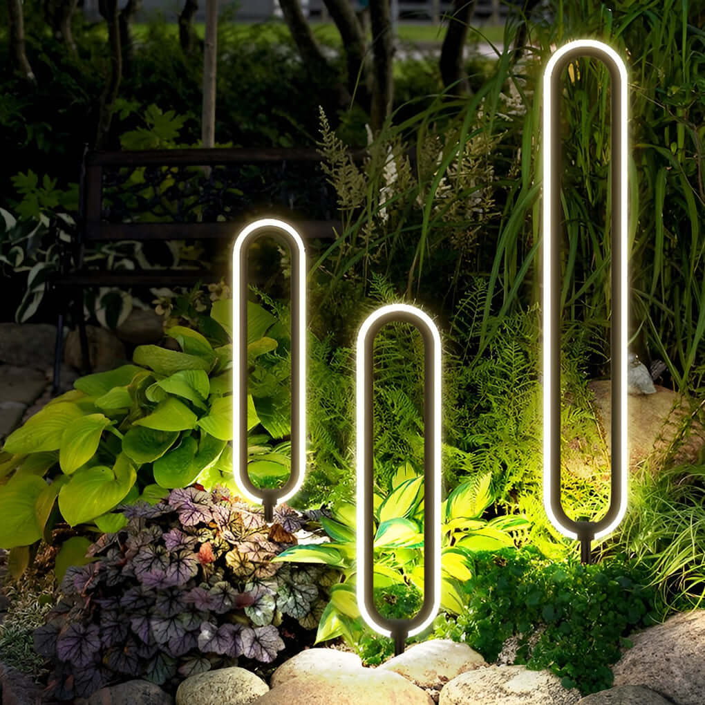 Oval Ring Solar Light, Sleek Black Aluminum LED Landscape Lamp for Gardens and Courtyards, Ground Insert or Base Mounting