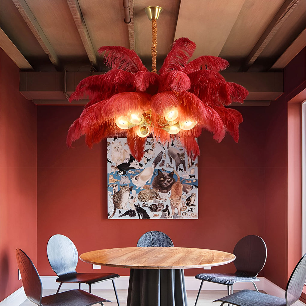 Copper frame feather chandelier, second product view