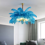 Copper frame feather chandelier, third product view