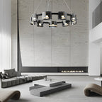 Black metal glass ring wagon wheel chandelier, second product view