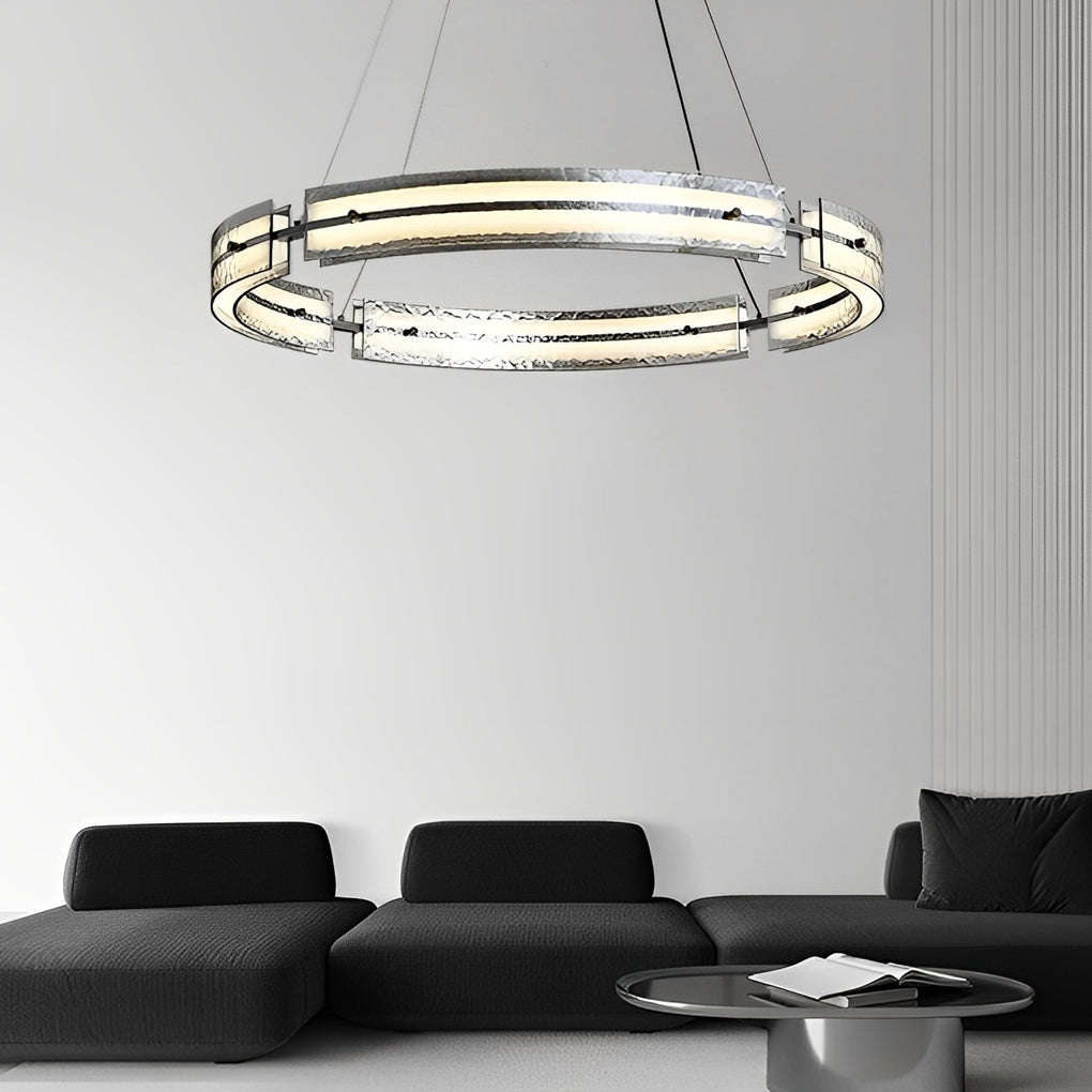 Copper and glass circular strip ring chandelier, seventh view