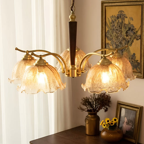 Vintage copper three-light cracked glass chandelier, main product view