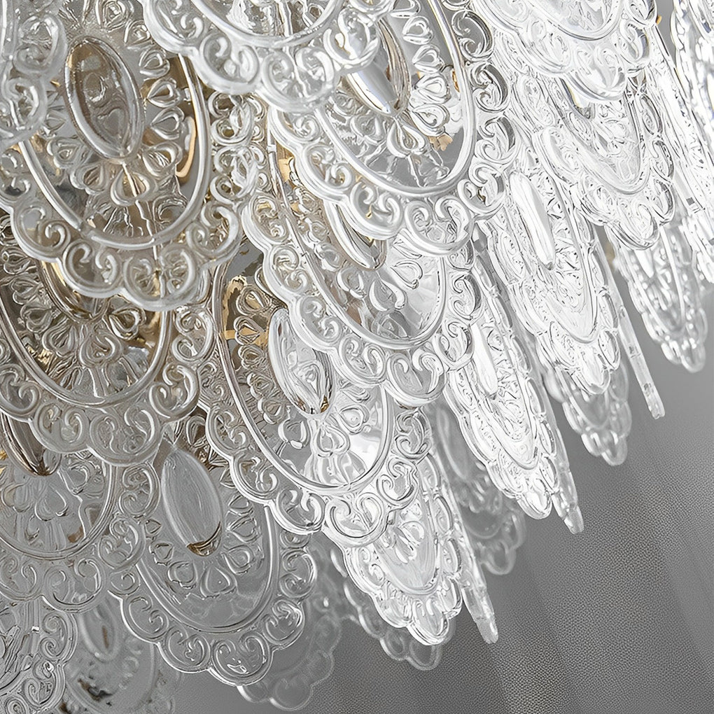 Electroplated metal and glass tiered French chandelier, fifth view