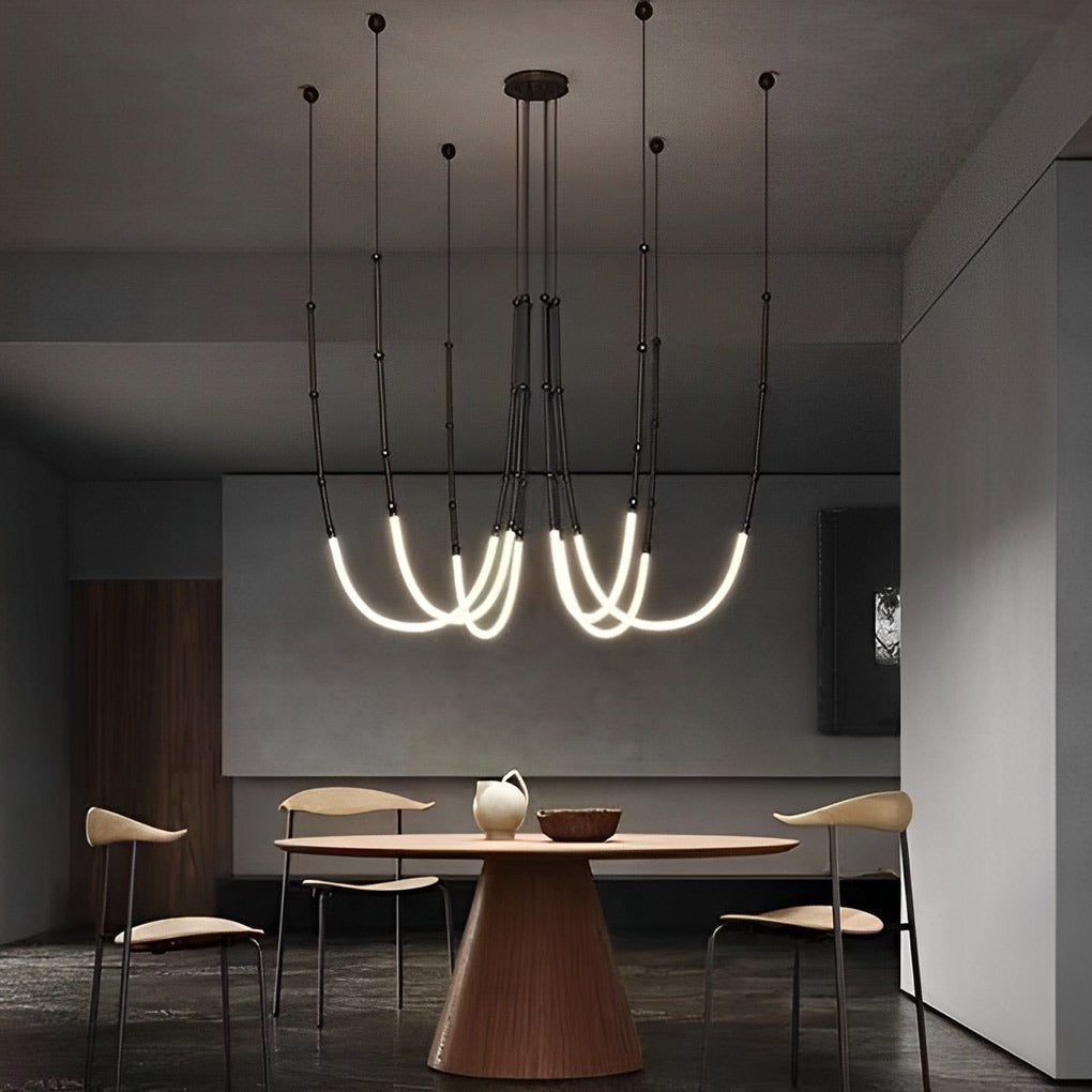 Black iron bamboo knot staircase chandelier, main product view