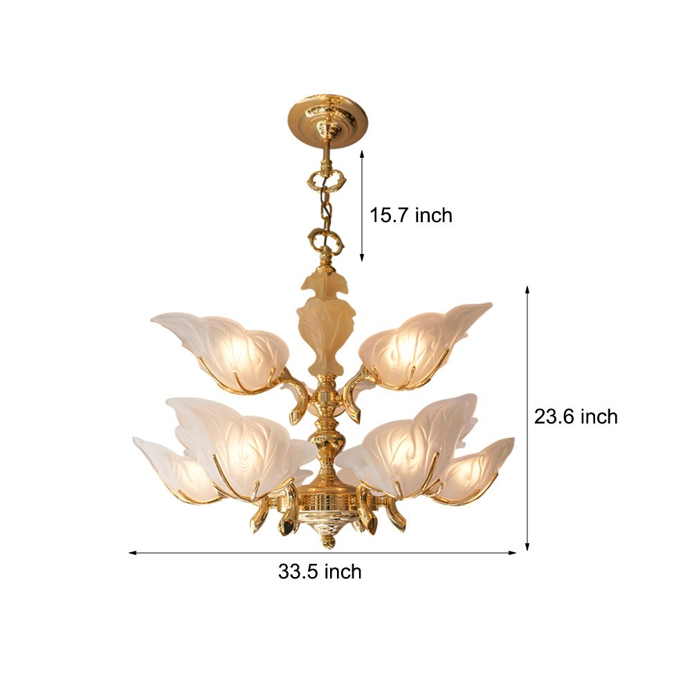 Brass Italian chandelier with glass leaves, sixth product view