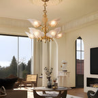Brass Italian chandelier with glass leaves, second product view