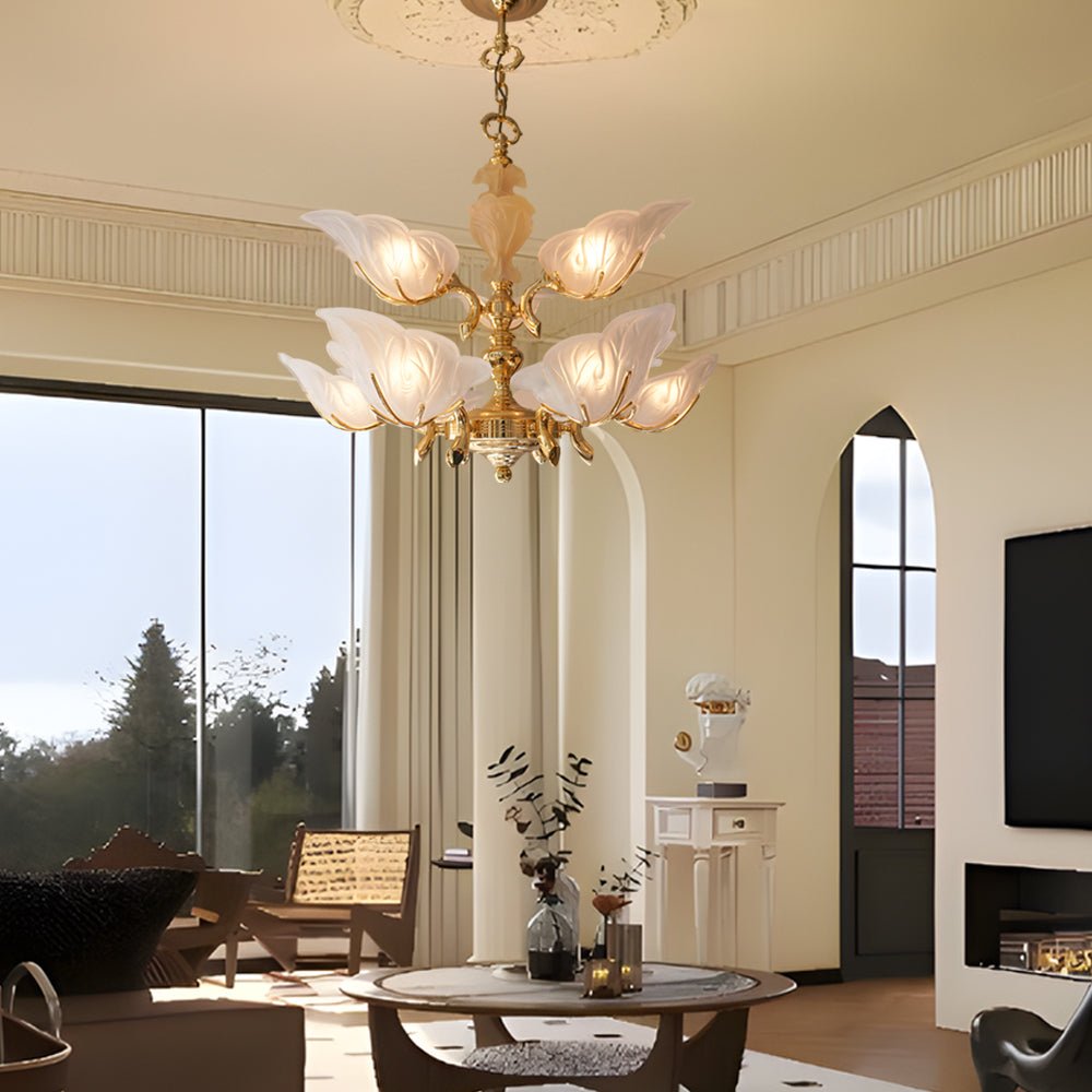 Brass Italian chandelier with glass leaves, second product view