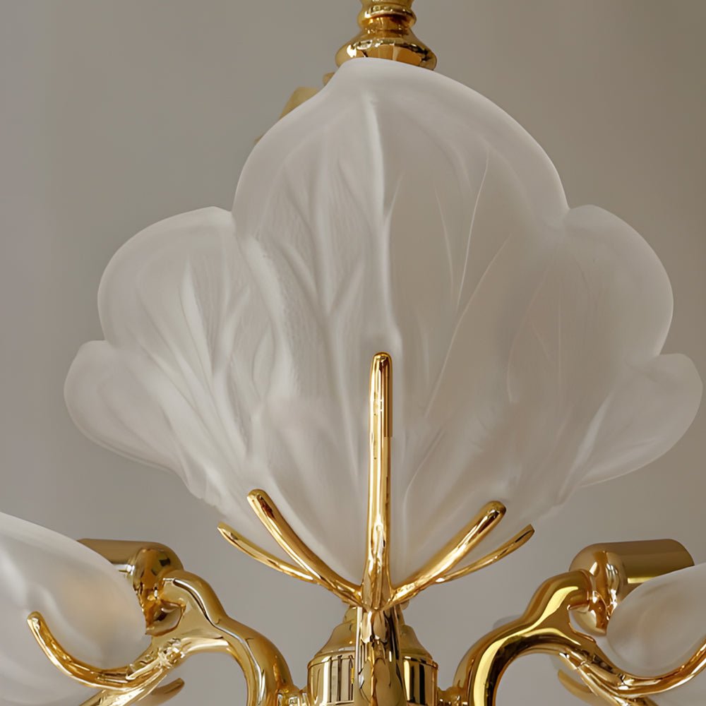 Brass Italian chandelier with glass leaves, fifth product view