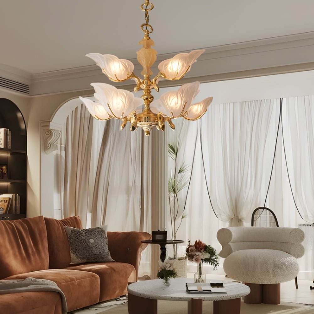Brass Italian chandelier with glass leaves, third product view