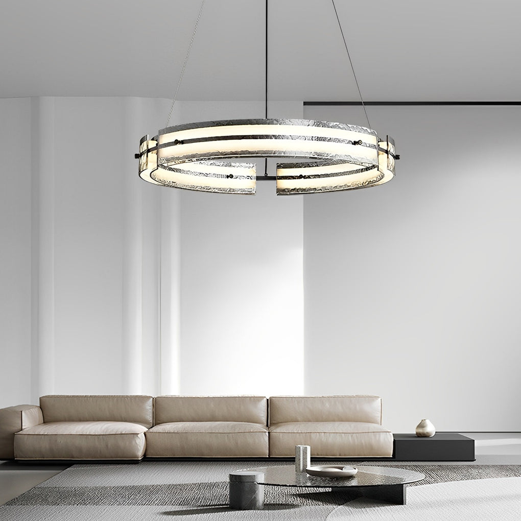 Copper and glass circular strip ring chandelier, fifth view