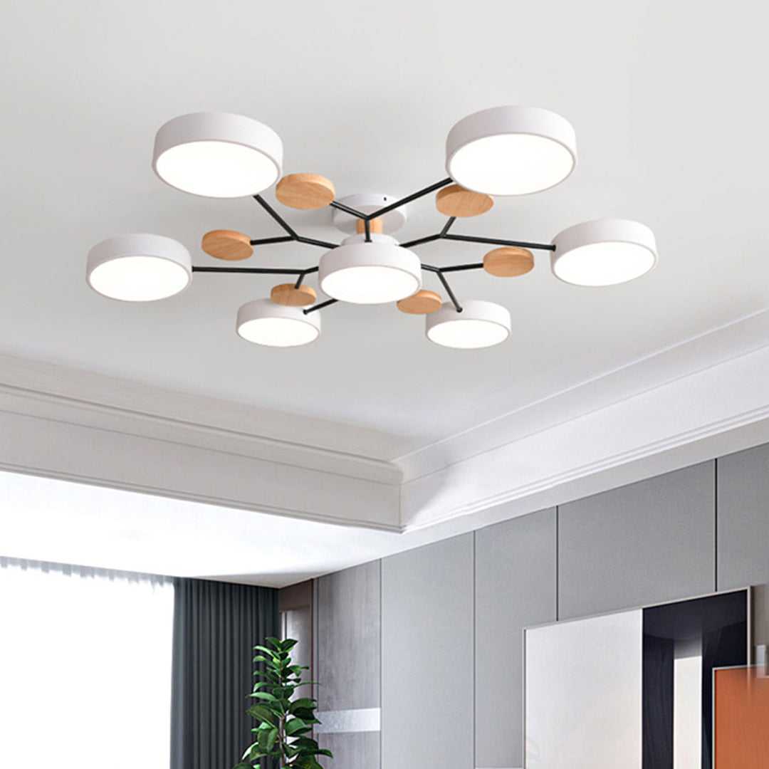 Sputnik Ceiling Light, Nordic Metal Artistic LED Chandelier for Kids Rooms and Nurseries, Flower-Form Design in Three Colors