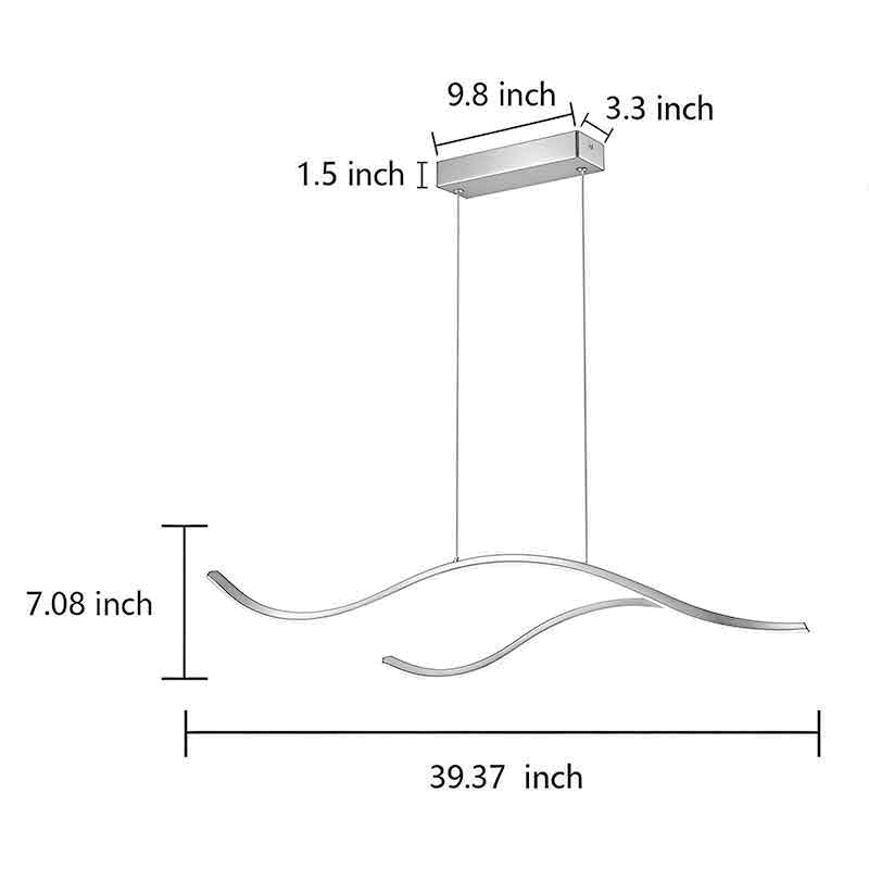 Curved LED Pendant Light, Wavy Linear Chandelier for Kitchen Island and Dining Table, Dimmable Modern Ceiling Light in Black, Gold or Chrome