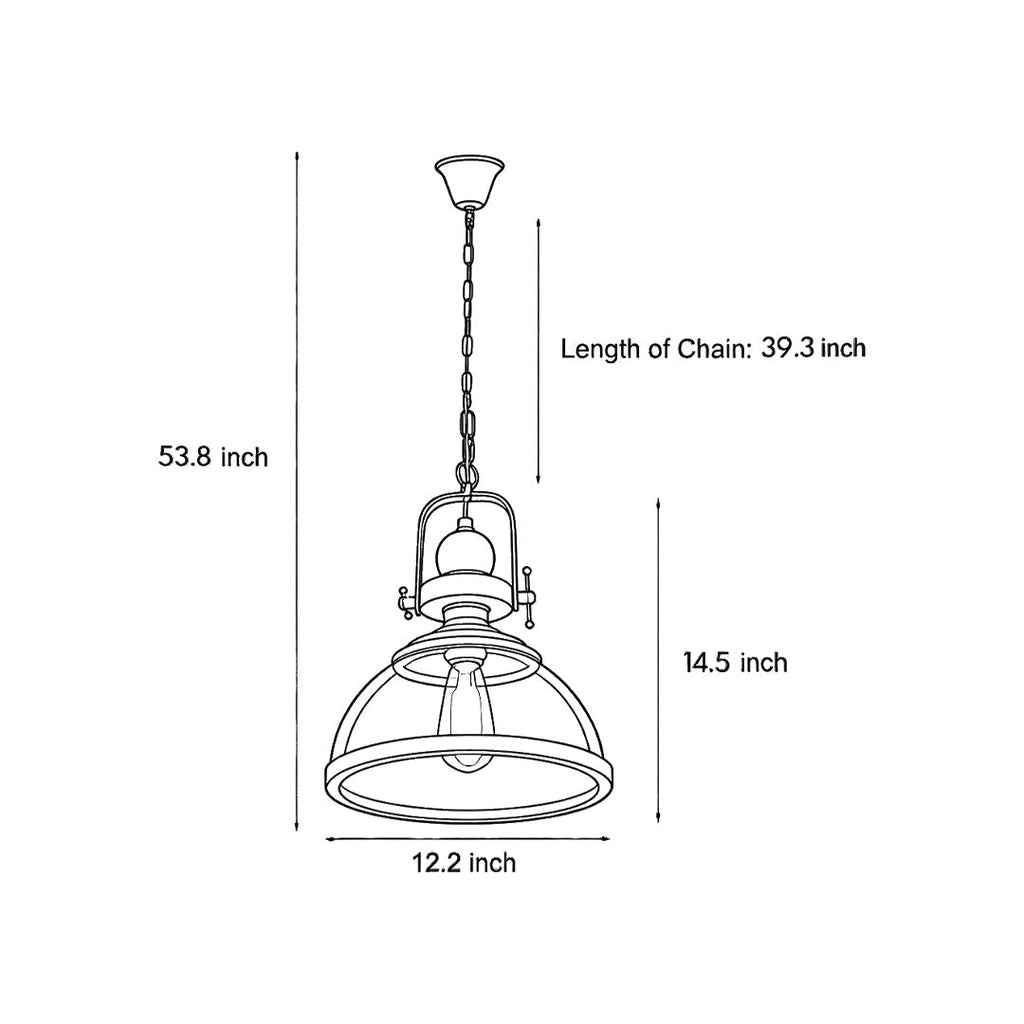 Clear glass bowl pendant light with iron frame, sixth product view