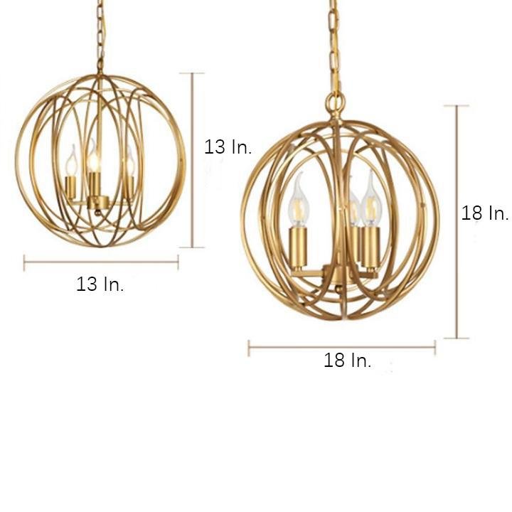 Brushed brass globe cage chandelier, sixth product view