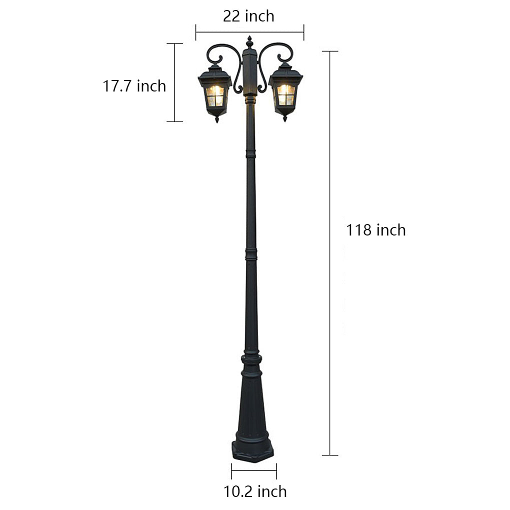 European Outdoor Lamp Post, Classic Black Aluminum Post Light for Driveways, Gardens, and Front Walks, Glass Lantern with E27 LED
