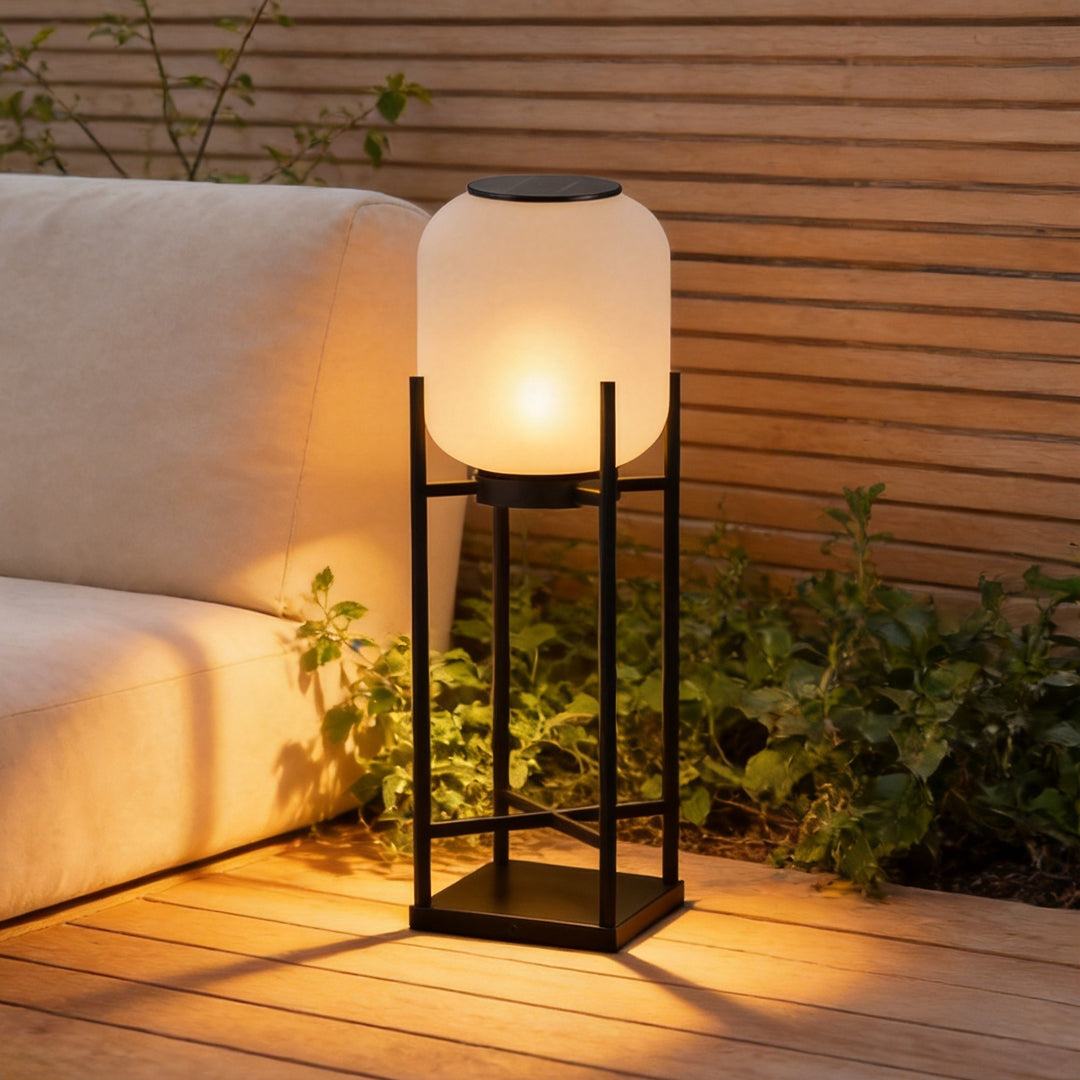 Outdoor Standing Lantern Light, Stainless Steel Floor Lamp for Gardens and Terraces, Solar or Hardwired Warm White Glow