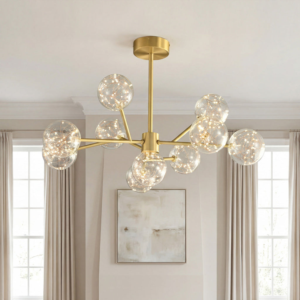 Copper and glass starry globe chandelier, main product view