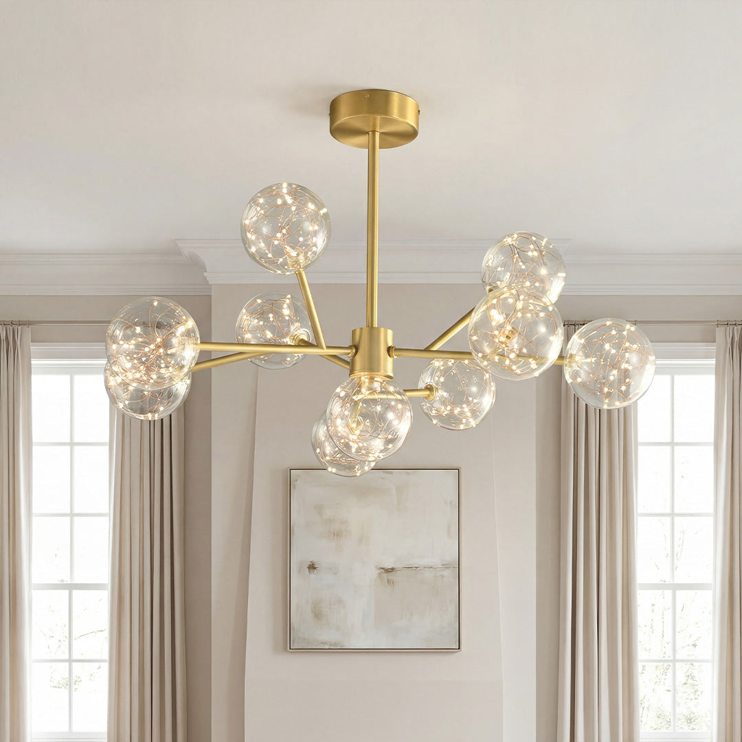 Copper and glass starry globe chandelier, main product view