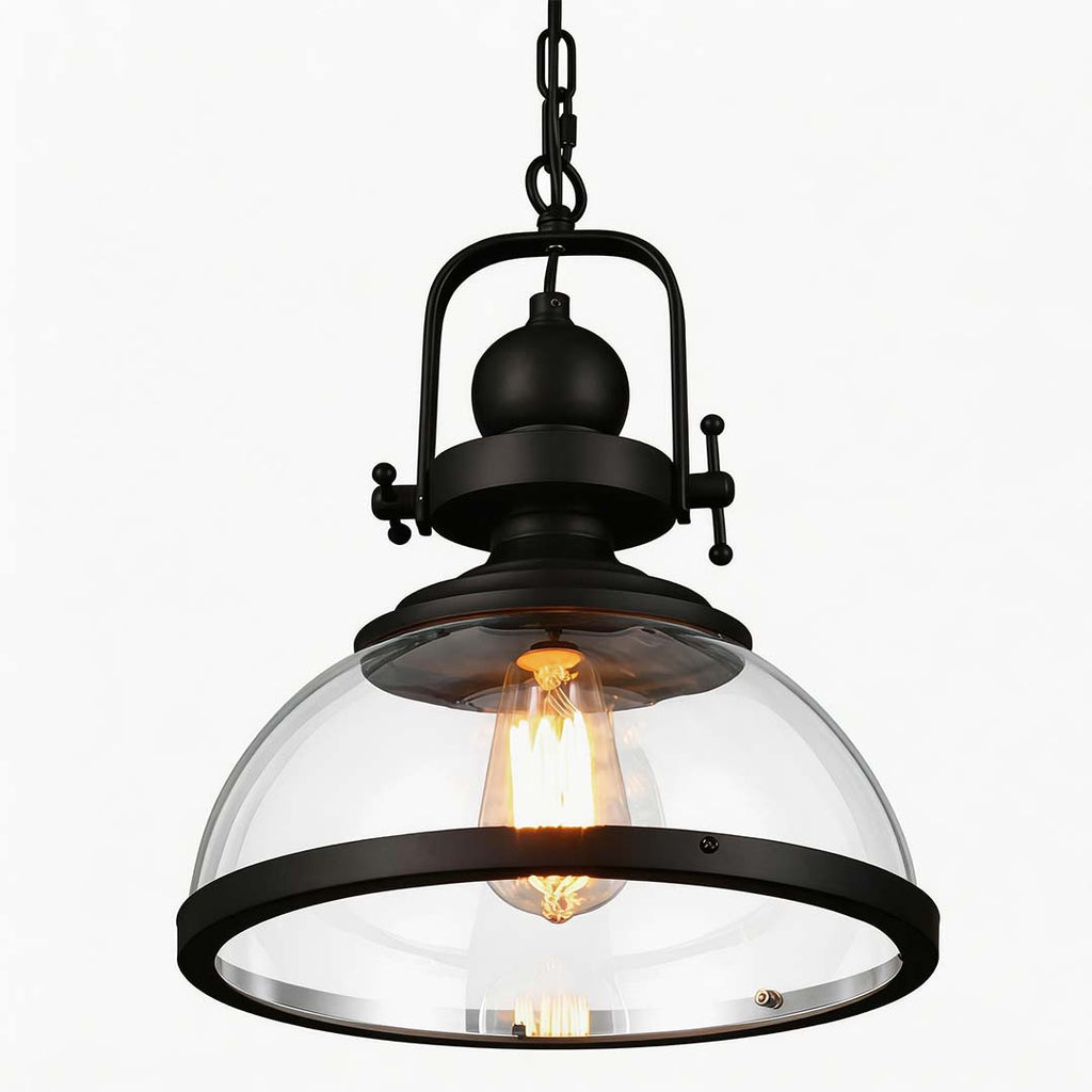 Clear glass bowl pendant light with iron frame, fifth product view