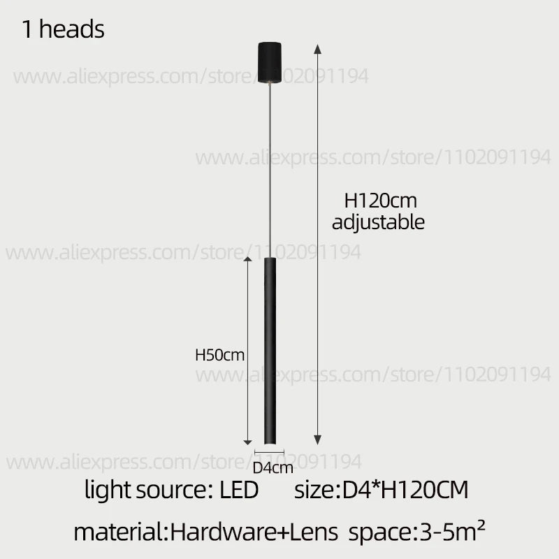 Modern Staircase Chandelier, Long Cylindrical LED Pendant Light for High Ceilings, Foyer and Stairwell, Adjustable Multi-Light Suspension