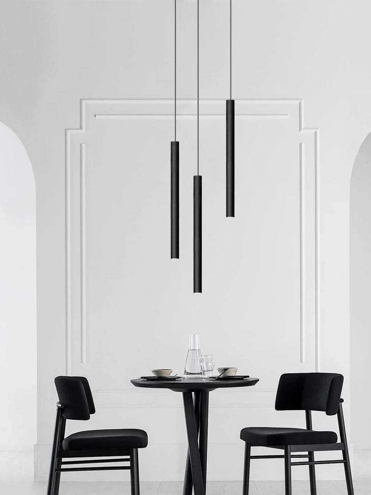 Modern Staircase Chandelier, Long Cylindrical LED Pendant Light for High Ceilings, Foyer and Stairwell, Adjustable Multi-Light Suspension