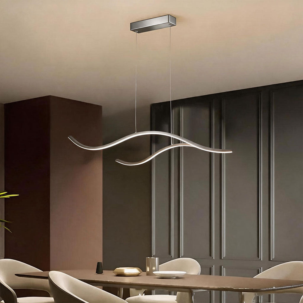 Curved linear LED chandelier, fifth product view of the fixture