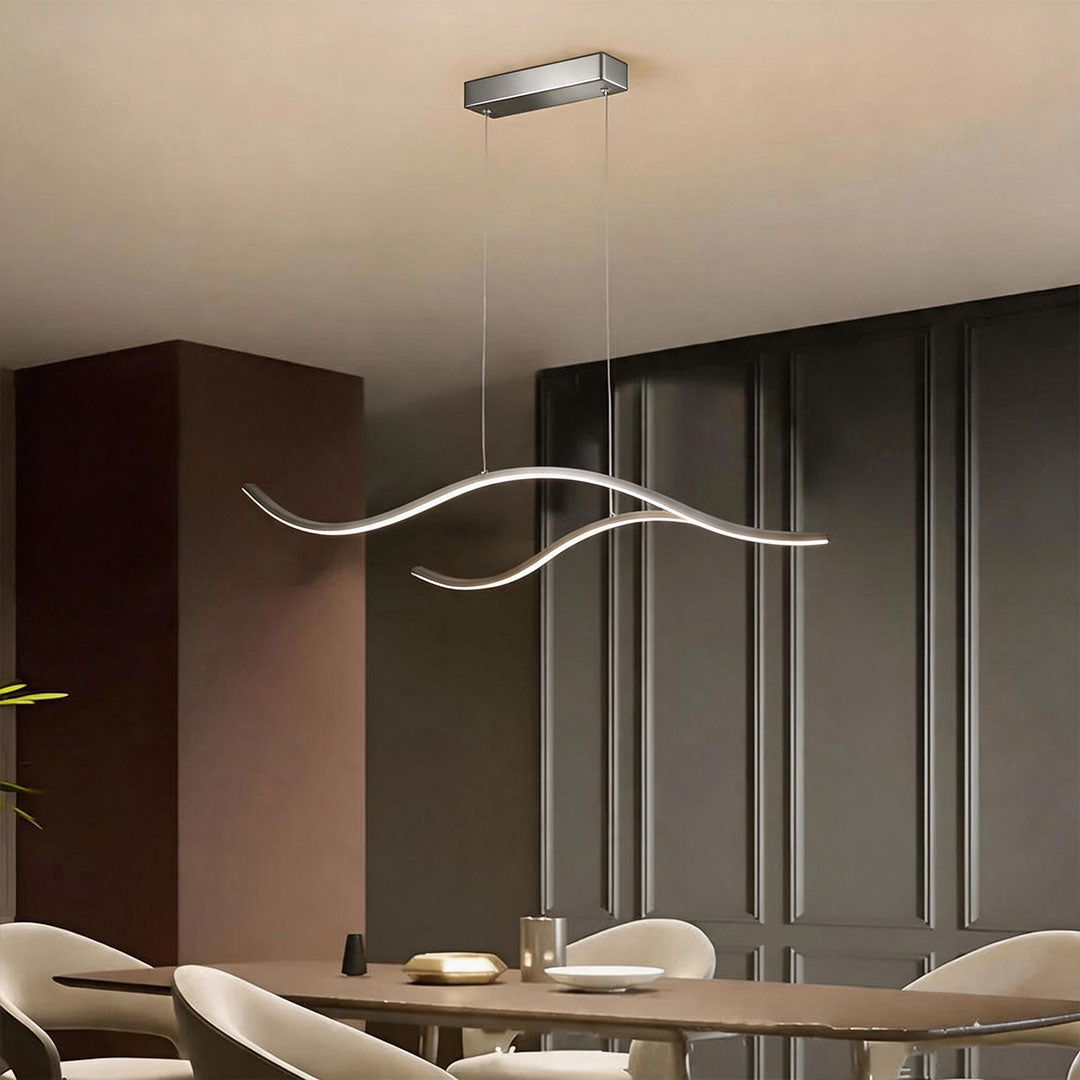 Curved linear LED chandelier, fifth product view of the fixture