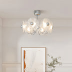 Chrome and white faceted acrylic LED chandelier, second view