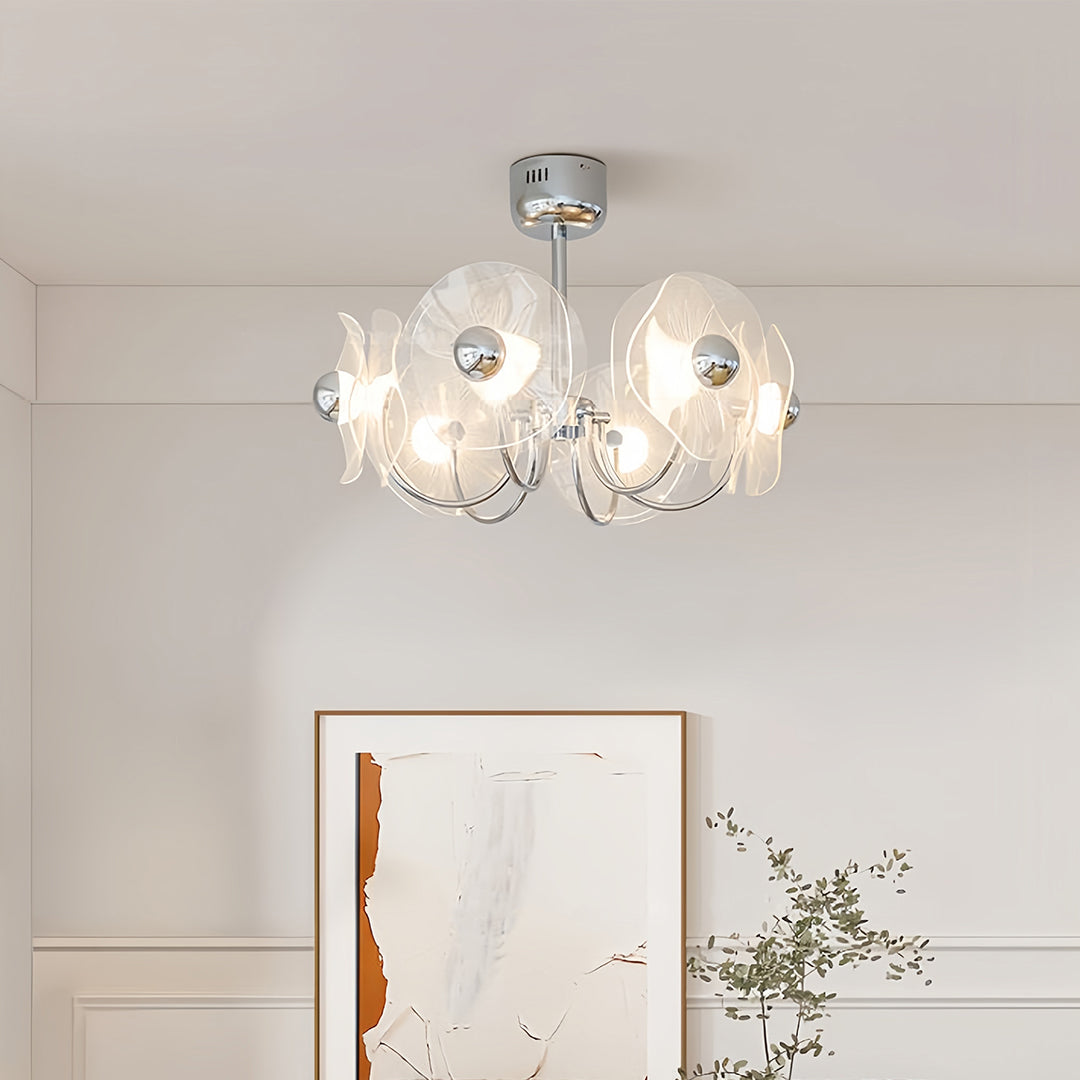 Chrome and white faceted acrylic LED chandelier, second view