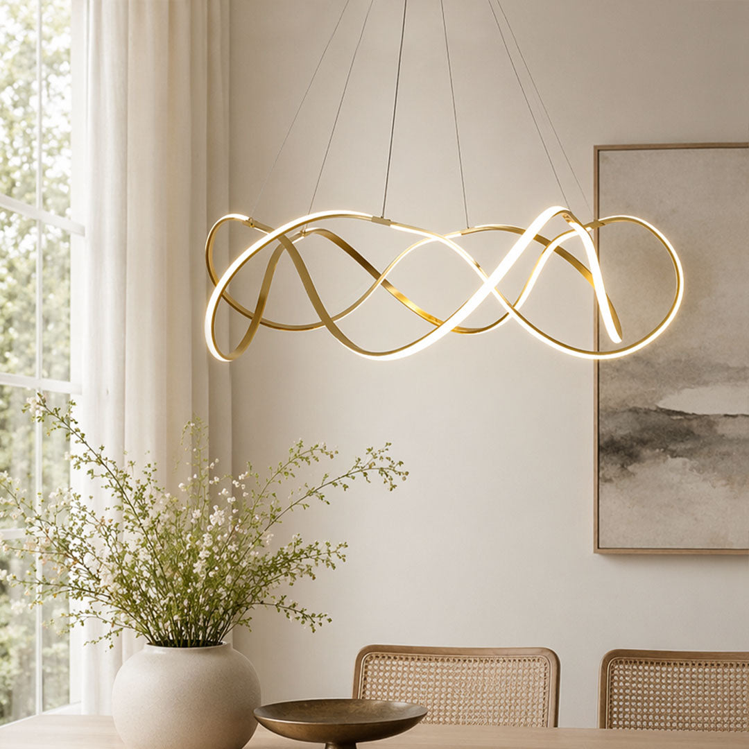 Gold aluminium round LED ring chandelier, main product view