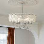 Chrome iron drum chandelier with clear glass, fourth view